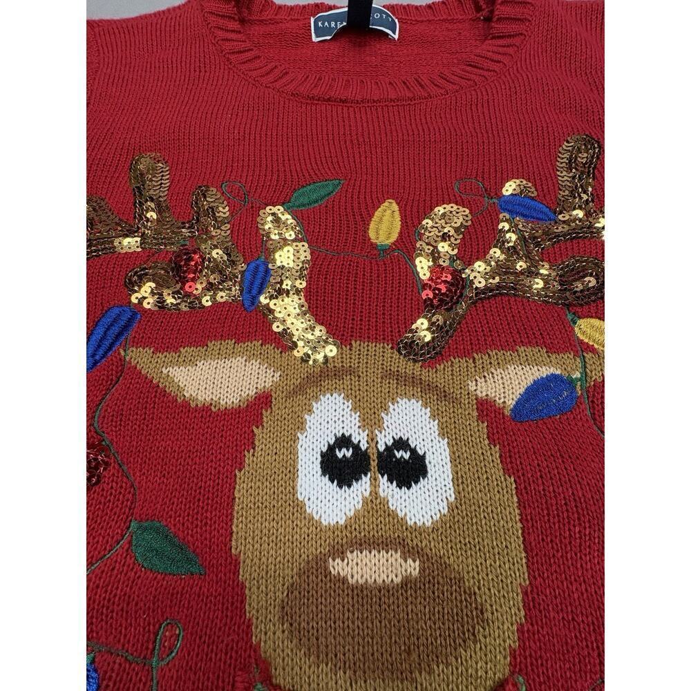 Woman’s Karen Scott Sweater L Reindeer Christmas Ugly Sweater Holiday Bell - Picture 9 of 10